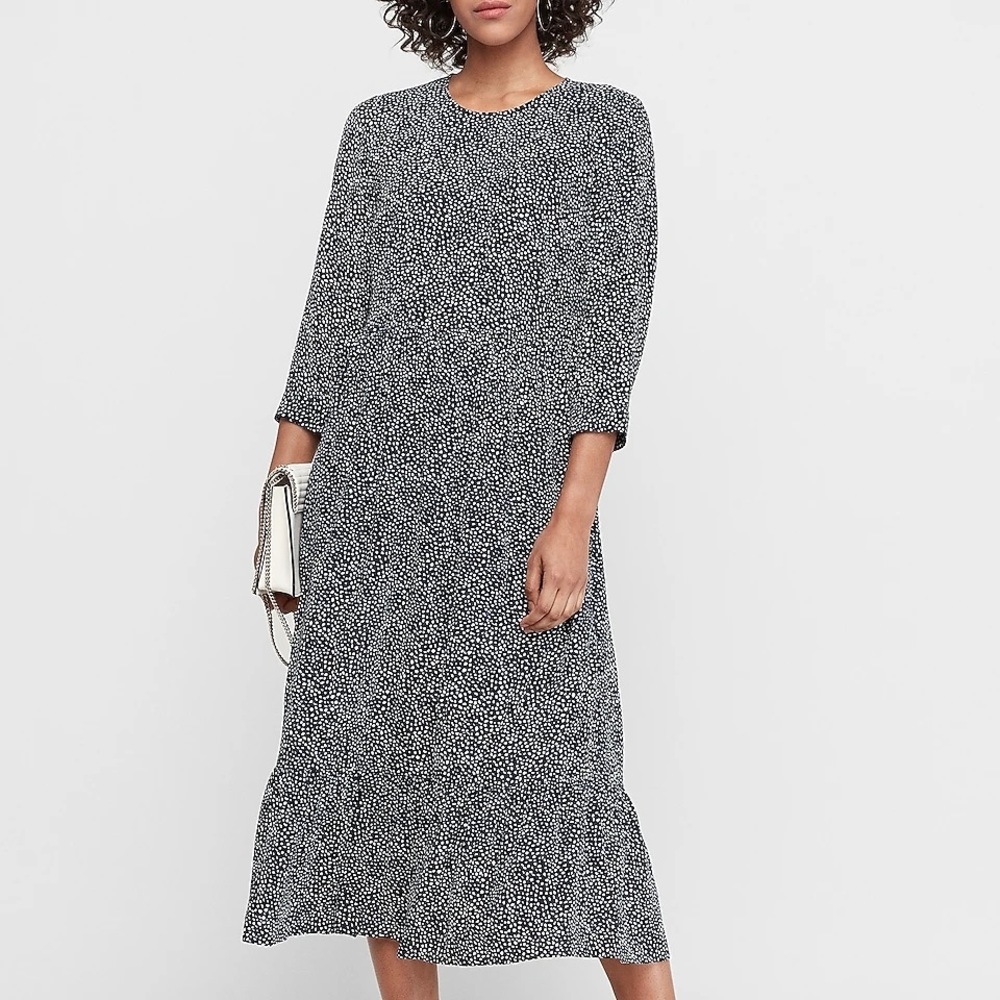 Express Spotted Shapeless Midi Dress Size Large